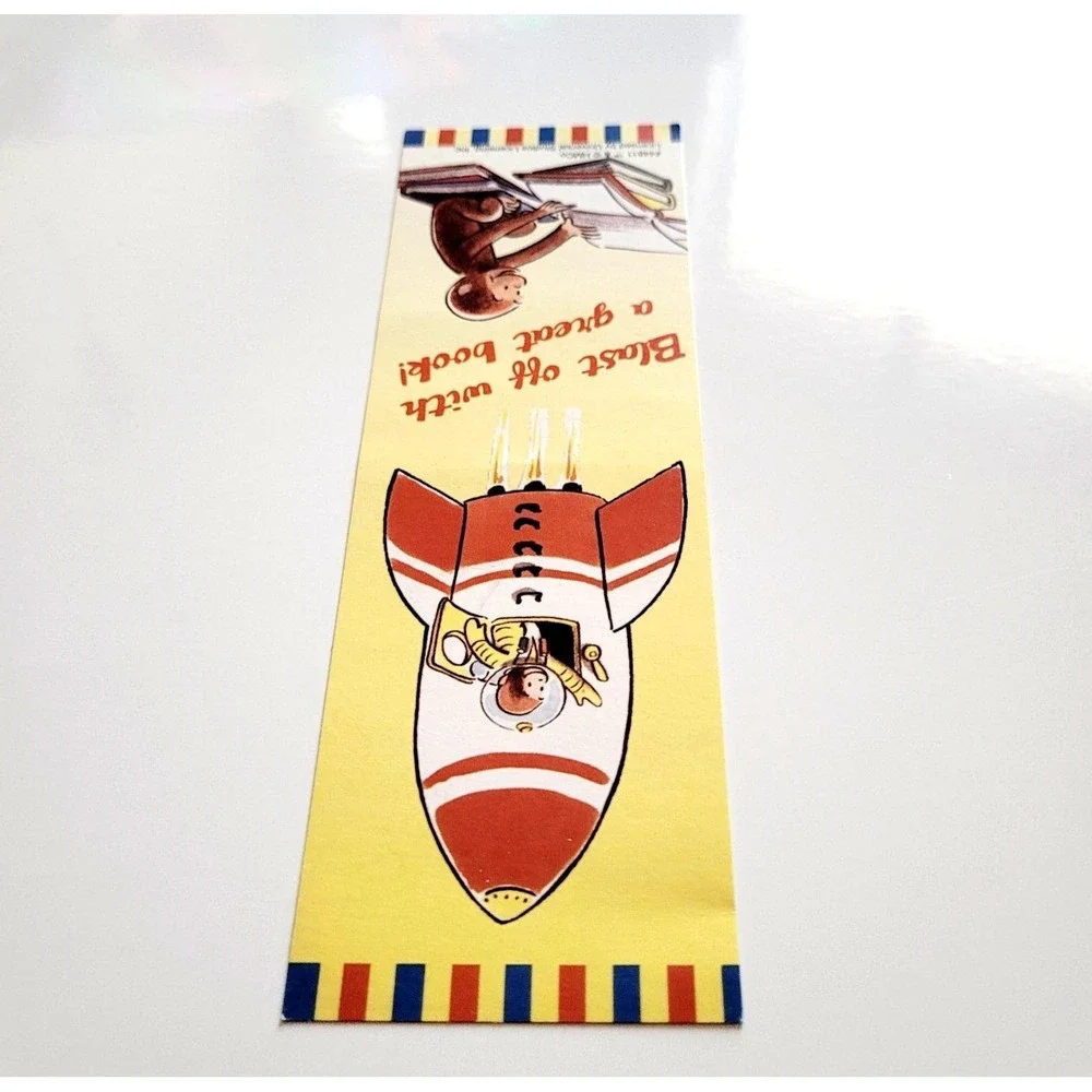 Vintage 90s Curious George Bookmark paperboard- Rocket Books 1990s, HMCo. #44811